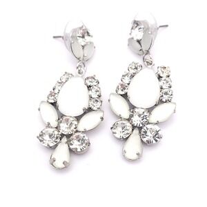 Premier Designs 2015 Crystal Drop Earrings Rhodium Plated  Floral Dangle New